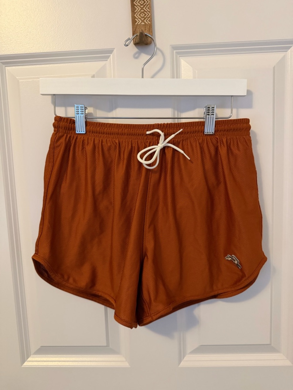 Tracksmith Rust Orange Mesh Athletic Shorts with White Drawstring